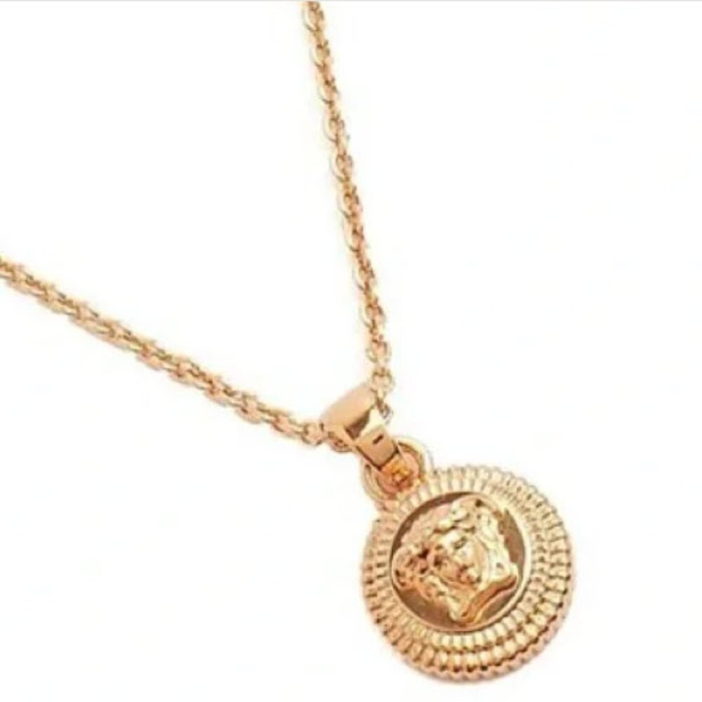 NIB Versace Medusa Head Patent Necklace in Gold